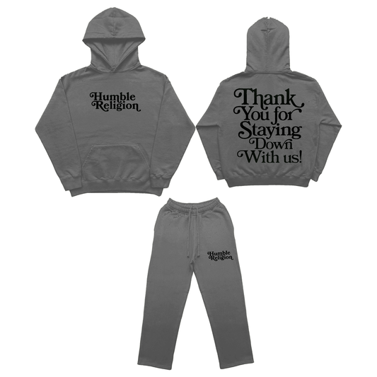 Stone Grey/Black Thank you Sweat Suit Set