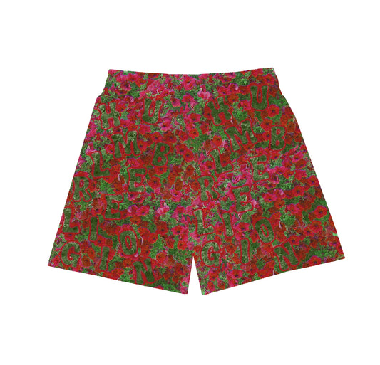 Red/ Green Rose bush  Mesh Shorts